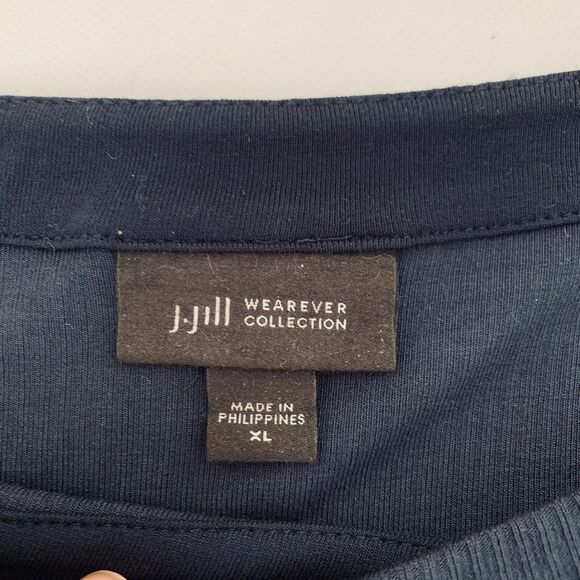J Jill Top Wearever Collection Women XL Navy Ribbed Short Sleeve Stretch Career - Picture 3 of 8